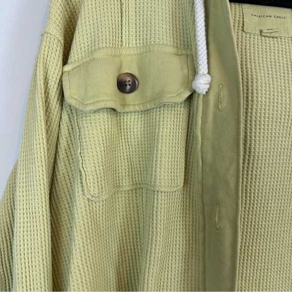AEO | Bright Green and Yellow Waffle Knit Hooded Shacket Jacket Size Small - Picture 2 of 6